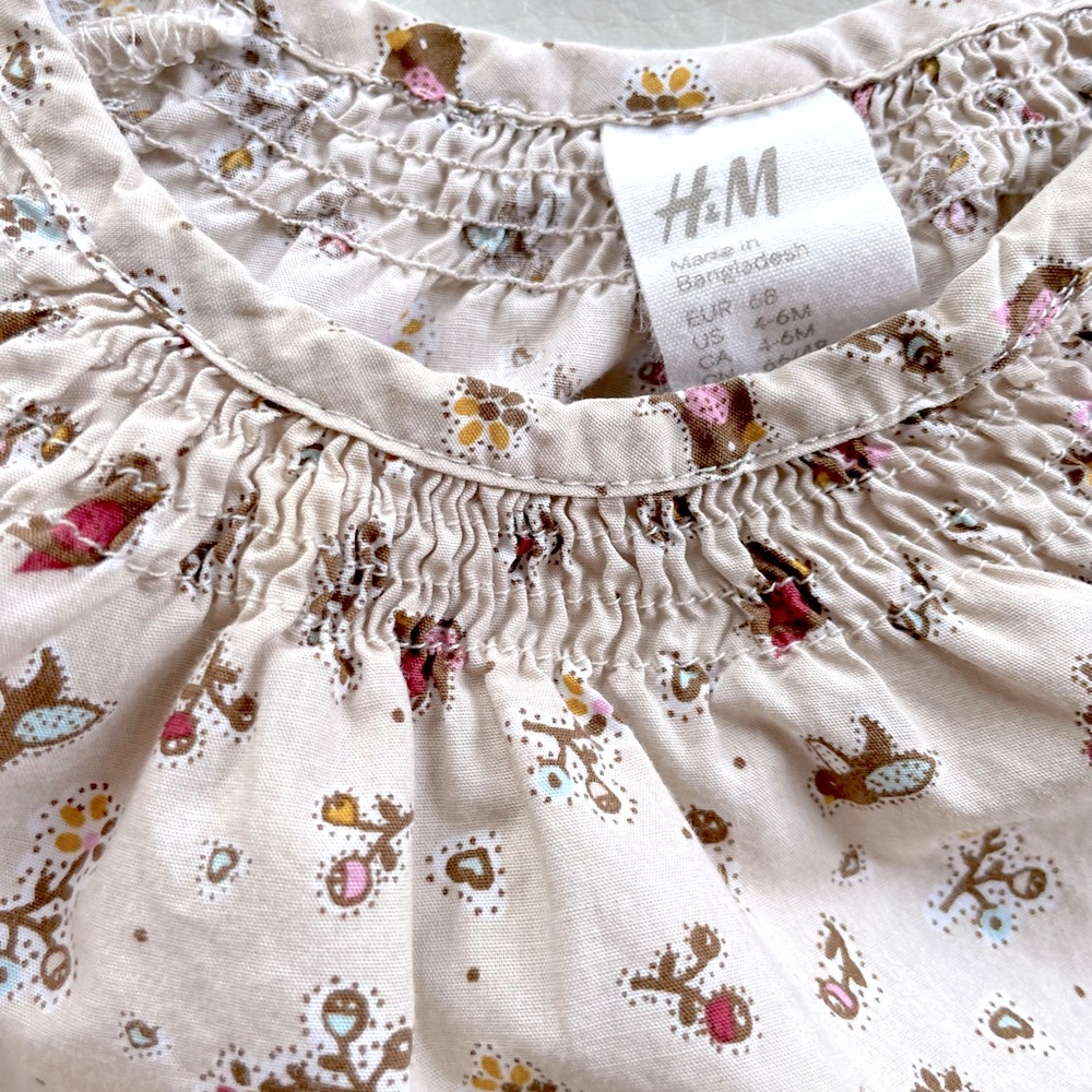 5/$20💥Ditsy Floral Long Sleeve Blouse / Summer Cover-Up, Cream Tan w Birds